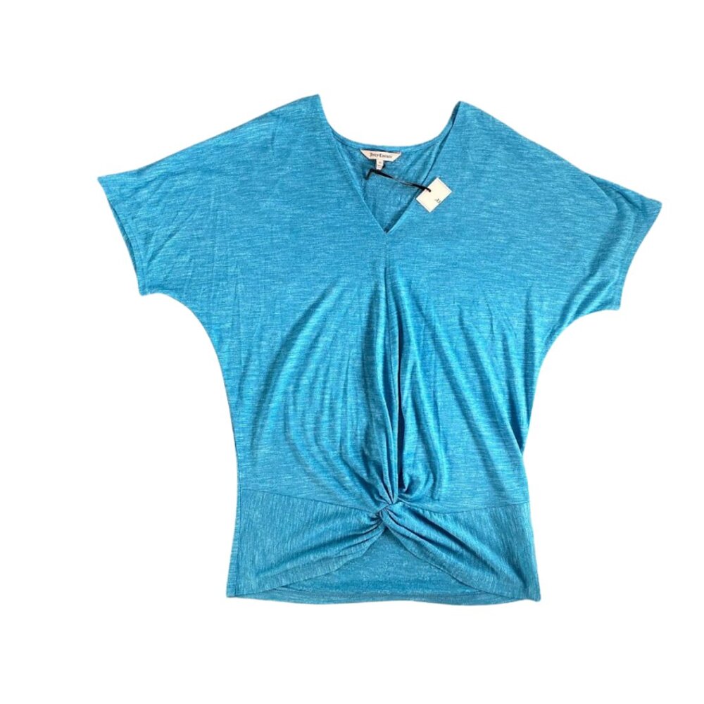 JUICY COUTURE Heathered Blue V Neck Twist Waist Top Shirt XS NEW‎